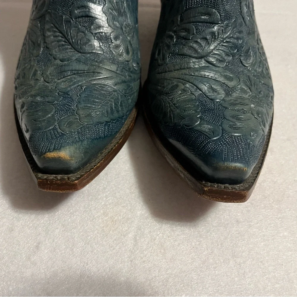 Old Gringo Boot Star Men’s 7D 9-150 Wyoming Blue Jeans TOOLED Leather Boots - Picture 3 of 13